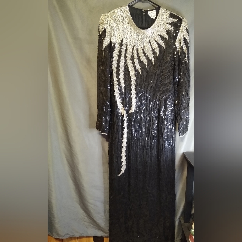 Judith Ann creations Black and Silver Sequin Maxi Dress